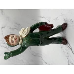 Vintage Ceramic Winter Kid Figurine Ready to Flag Down Santa
